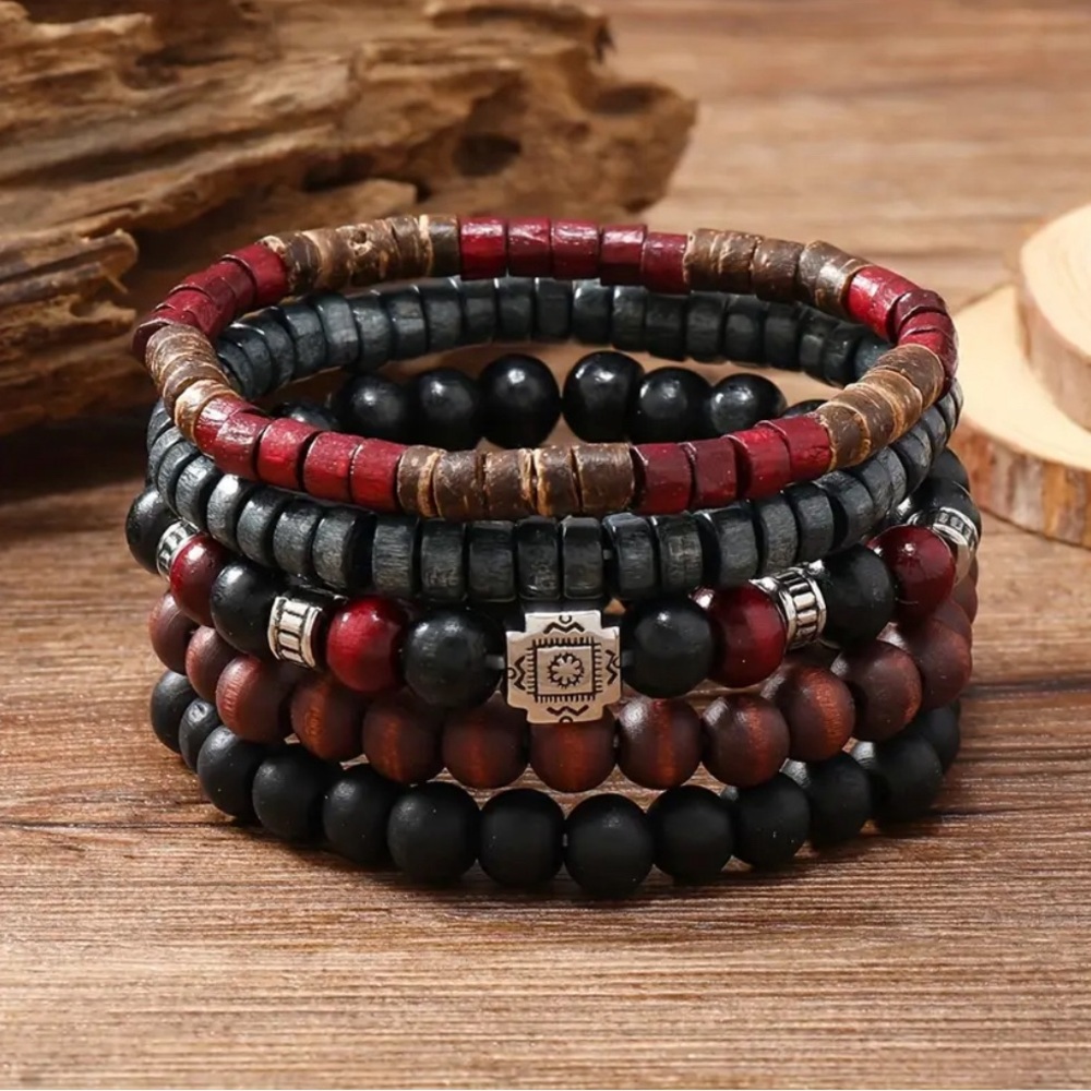 Coconut Shell Snowflake Unique Red and Black Beads Hand Accessories.